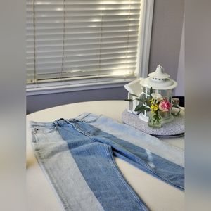 ASOS DESIGN Petite high rise 'relaxed' dad jean in two tone lightwash